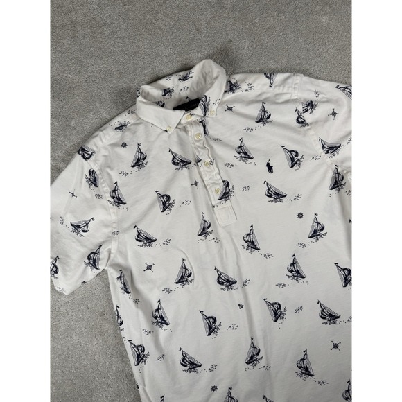 Ralph Lauren Polo Shirt Men's Lg Tall White Sailboat Print All Over Blue Pony * - Picture 1 of 10